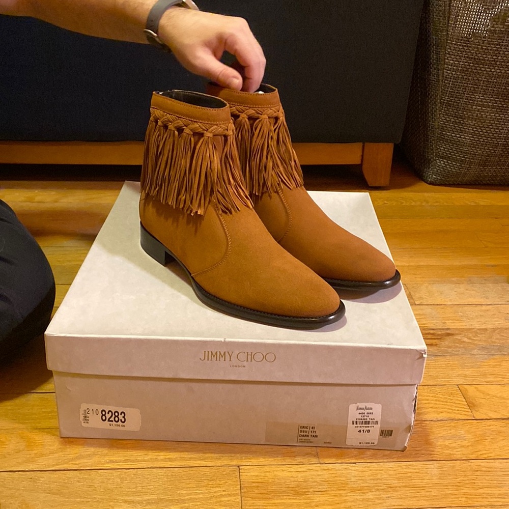 Brand New Jimmy Choo suede Chelsea boot with fringe
